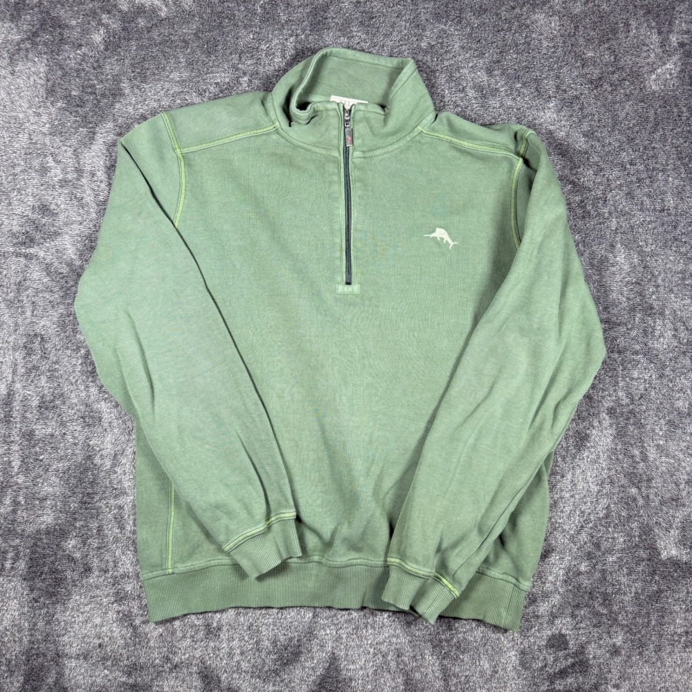 Tommy Bahama Relax Mens Small Sage Green 100% Cotton Ribbed Quarter Zip Pullover